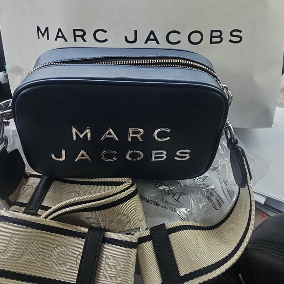 Marc Jacobs Navy Leather Logo Camera Bag
